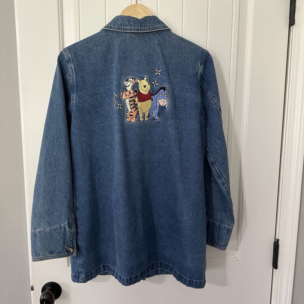 Vintage Winnie Pooh Disney Jacket Chore Embroidered Denim Size Medium Y2K - Picture 2 of 8